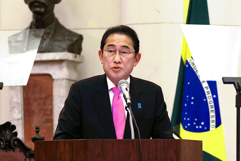 Prime Minister Kishida delivering a speech on Japan’s foreign policy towards Latin America and the Caribbean at the University of Sao Paulo